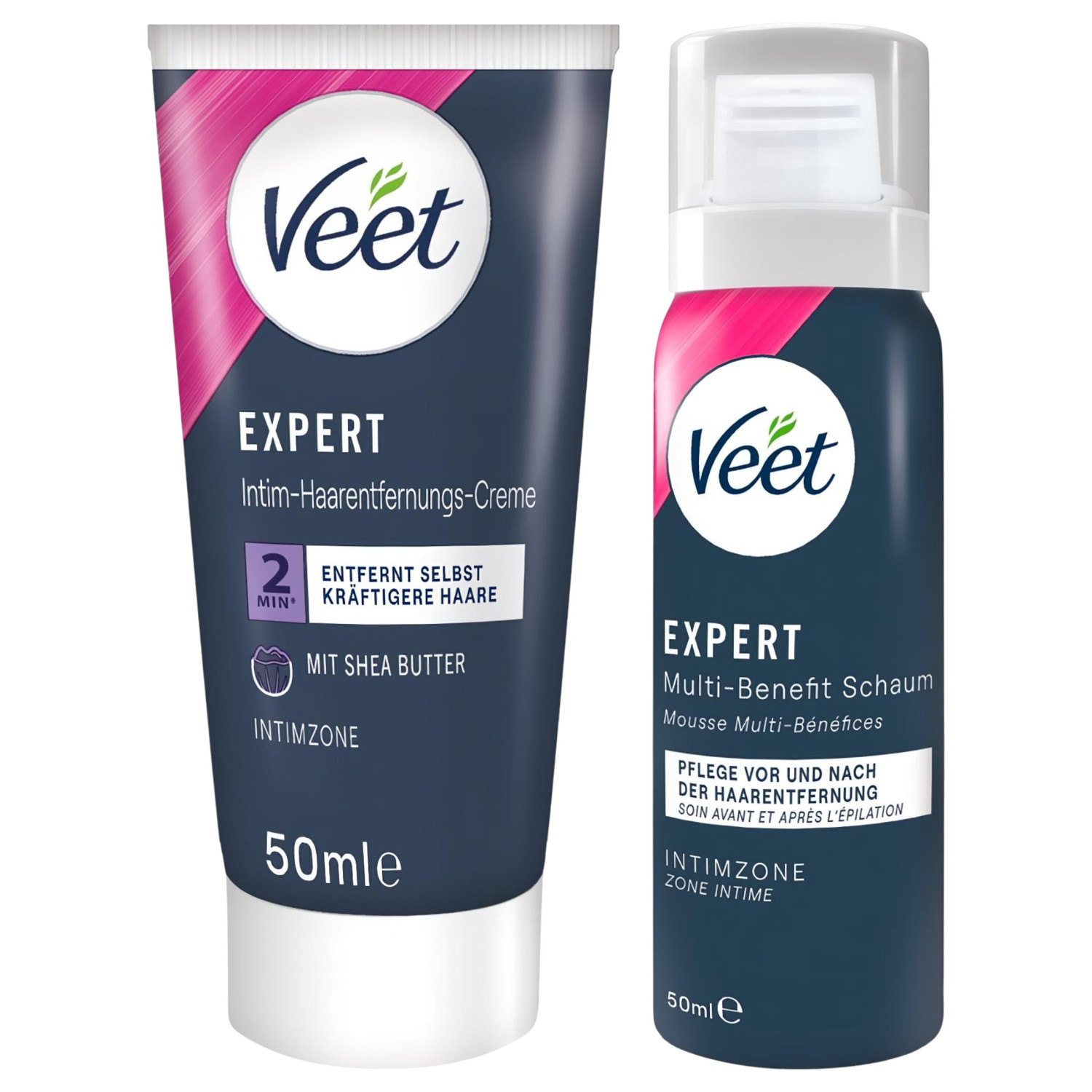 Veet - intímny depilačný krém a hydratačná pena pre ženy (2 x 50 ml)