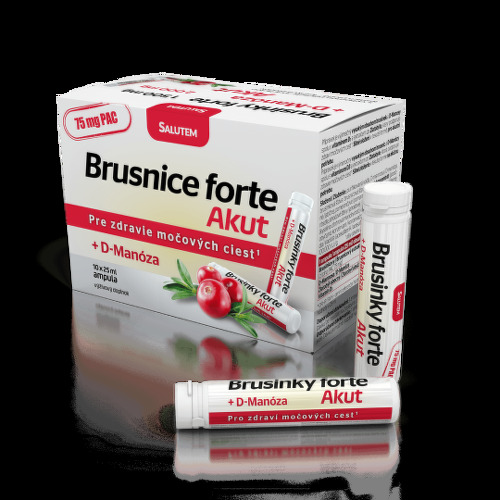 Salutem Brusnice Forte Akut 1500 mg + D-Manosa 2000 mg 10 ampuliek, lesné plody