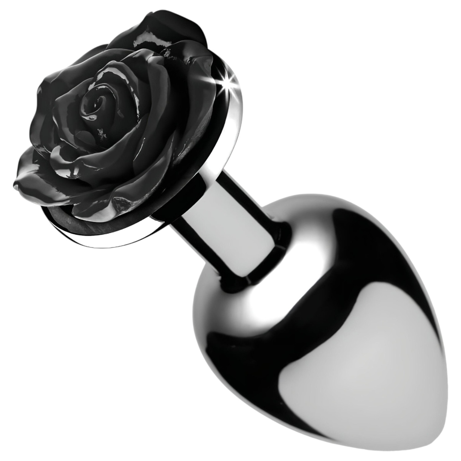 Booty Sparks Black Rose - hliníkový análny kolík (strieborno‑čierny)