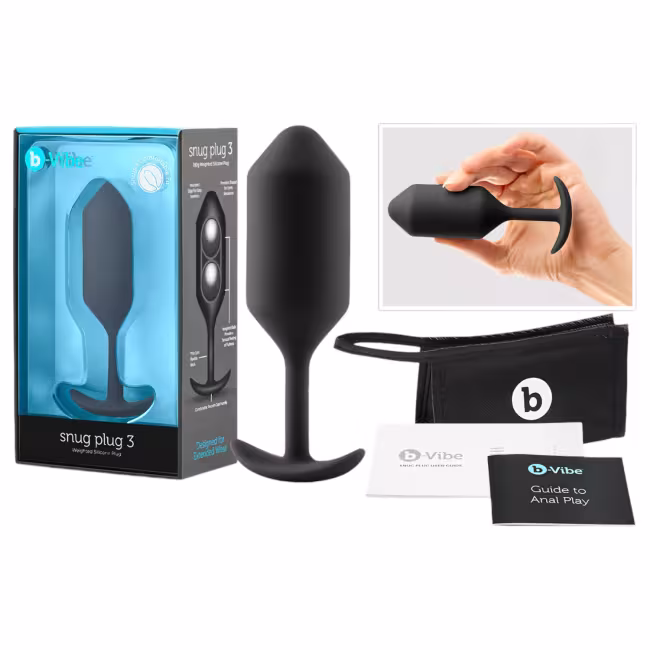 b-Vibe Snug Plug 3 - dvojitý guľôčkový análny kolík (180 g, čierny)