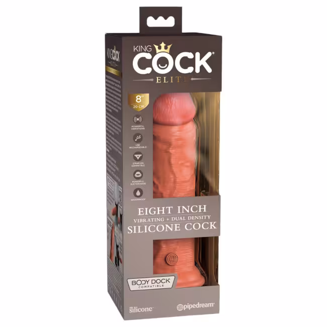 King Cock Elite 8 - realistický vibrátor 20 cm - tmavá farba