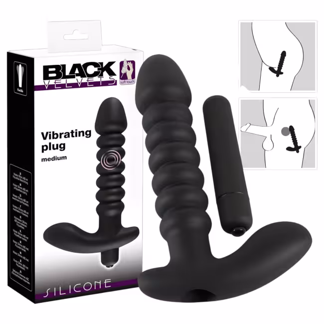 Black Velvets - vibrátor - stredný, vrúbkovaný - čierny