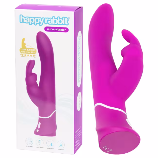 Happyrabbit Curve - vibrátor s dráždičom klitorisu - vodeodolný - fialový