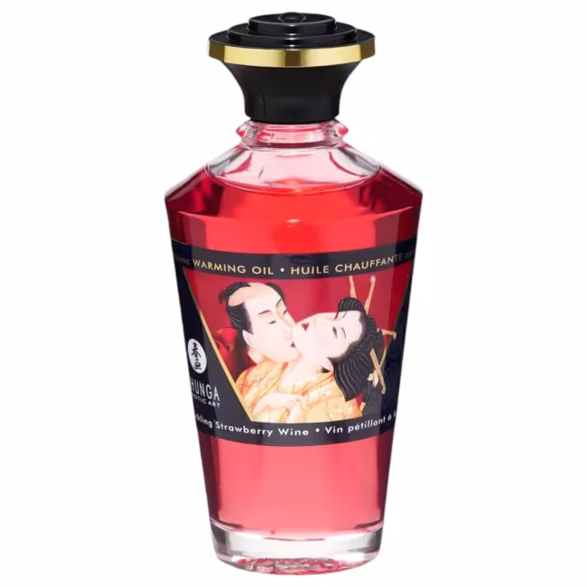 Shunga - masážny olej s hrejivým efektom - šampanské jahoda 100ml