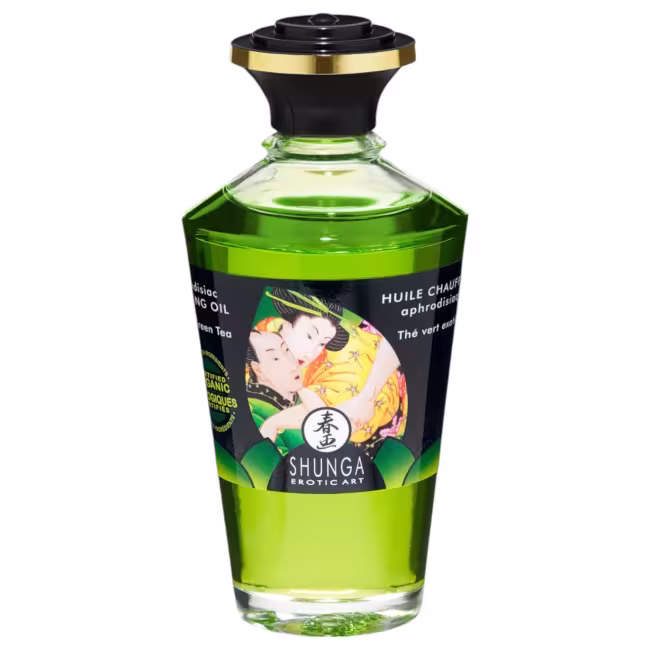 Shunga - masážny olej s hrejivým účinkom - zelený čaj - 100 ml