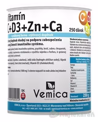 Vemica Vitamín C + D3 + Zn + Ca prášok 250 g