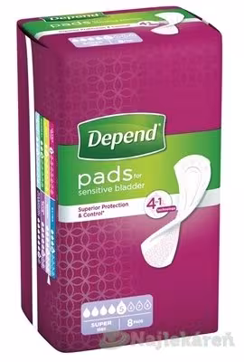 DEPEND SUPER inkontinenčné vložky pre ženy, 11x36cm, savosť 638ml 8ks