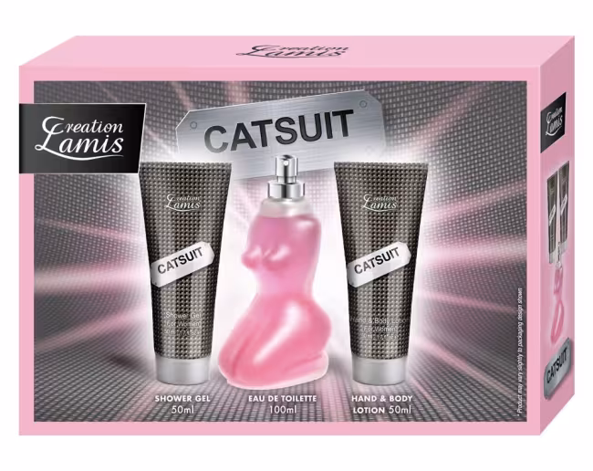 Creation Lamis Catsuit – darčeková 3-dielna sada pre ženy (EDT 100 ml + telové mlieko 50 ml + sprchový gél 50 ml)