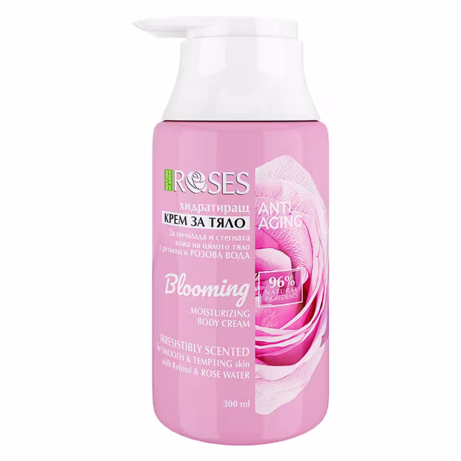 BLOOMING hydratačný telový krém anti-aging s ružovou vodou a retinolom 300 ml - NATURE OF AGIVA