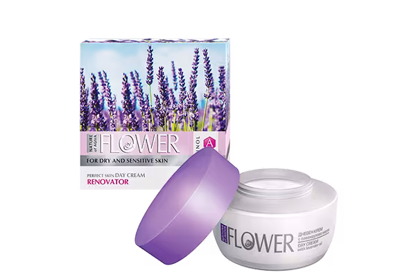 FLOWER Rozjasňujúci denný pleťový krém pre suchú a citlivú pokožku s levanduľovým extraktom 50 ml - NATURE OF AGIVA