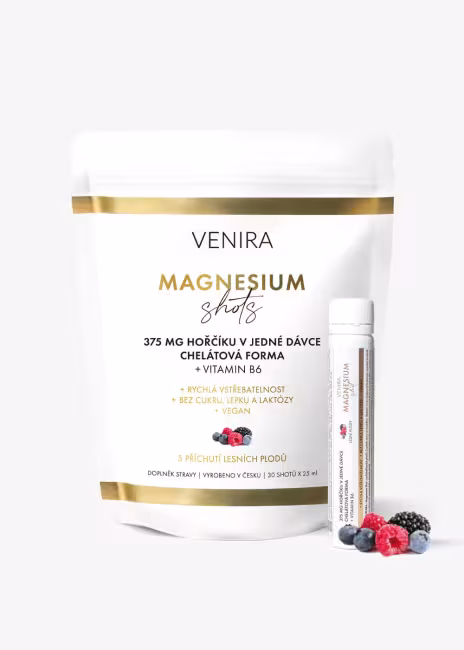 VENIRA magnesium bisglycinát shots, balenie 30 ampuliek, lesné plody balenie 30 ampuliek, lesné plody, 750 ml