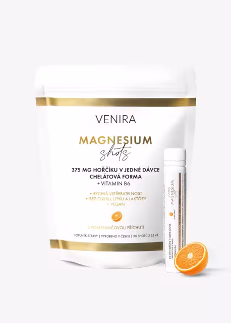 VENIRA magnesium bisglycinát shots, balenie 30 ampuliek, pomaranč balenie 30 ampuliek, pomaranč, 750 ml