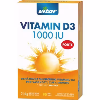 Revital Vitamín D3 FORTE 1 000 IU tabliet s príchuťou maliny 90 ks