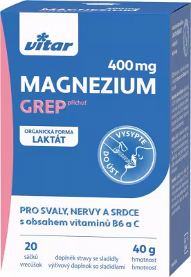 Vitar Magnézium 400 mg + Vitamíny B6 a C vrecúška s príchuťou manga 20 ks