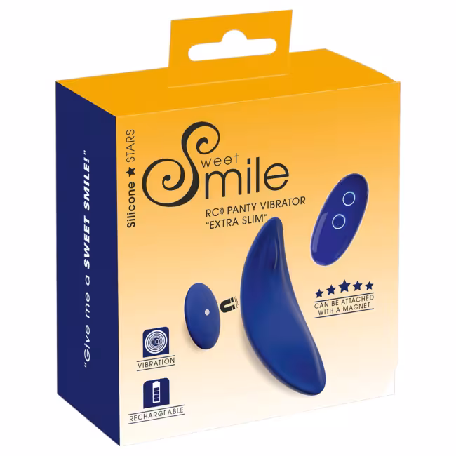 Smile - nositeľný extra tenký vibračný vibrátor do nohavičiek s diaľkovým ovládaním (modrý)