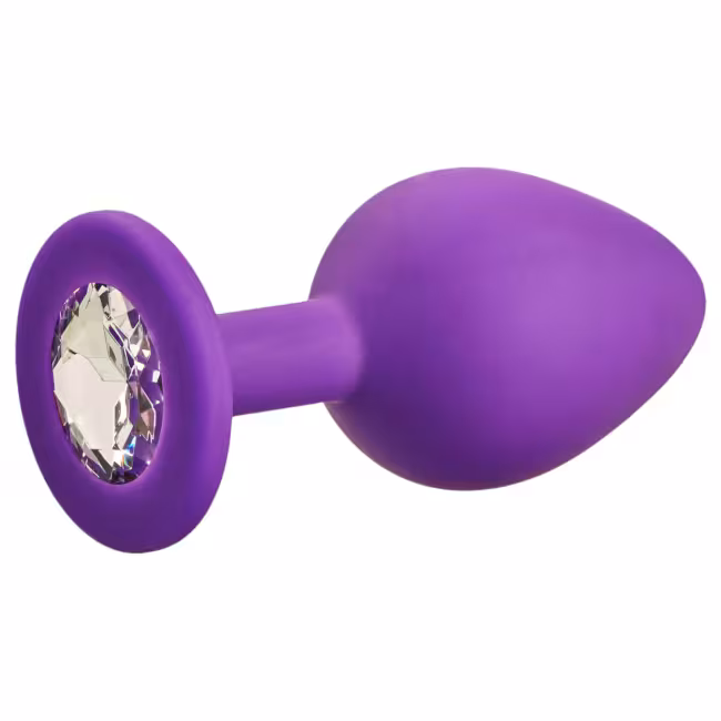 Baseks - silikónový análny kolík s krištáľovým kamienkom (fialový) - 8 cm