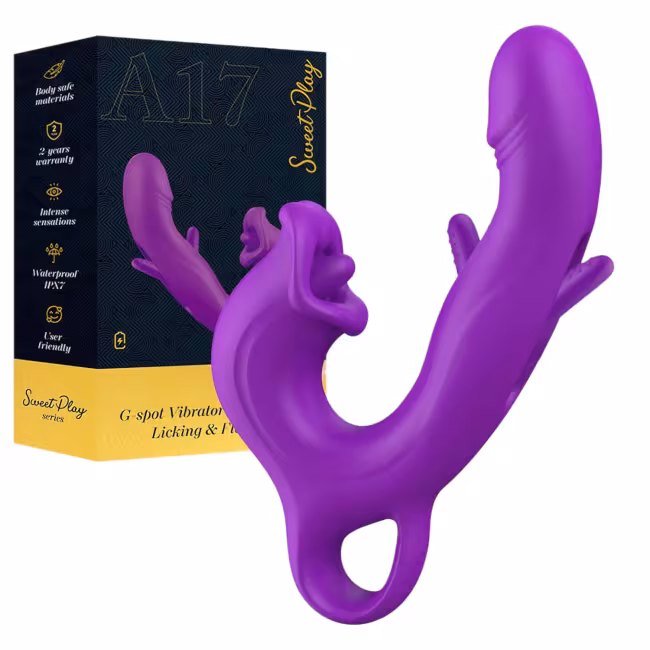 Erospace Sweet Play - jazykový stimulátor klitorisu a kývací vibrátor na bod G (fialový)