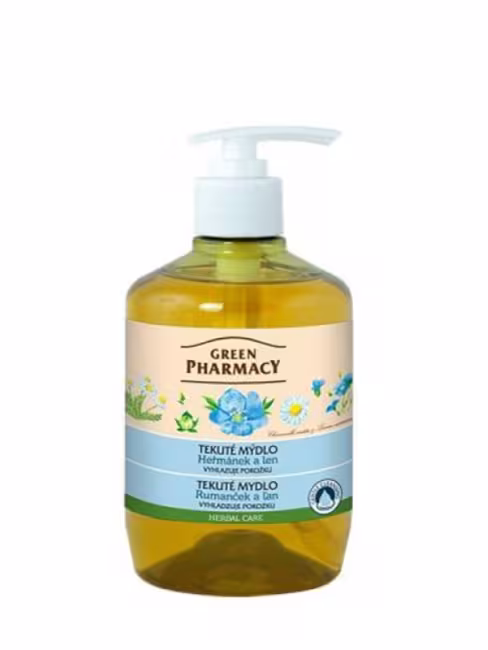 Green Pharmacy Tekuté mydlo - vyhladzuje pokožku - rumanček a ľan  460ml