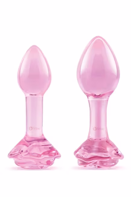Pink Roses Glass Butt Plug Training Set