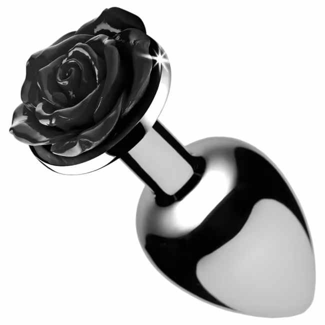 Booty Sparks Black Rose - hliníkový análny kolík (strieborno‑čierny)
