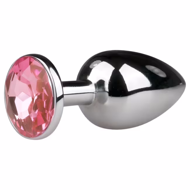 EasyToys Metal No.1 - análny kolík v tvare kužeľa s ružovým kameňom (strieborný, 2,7 cm)