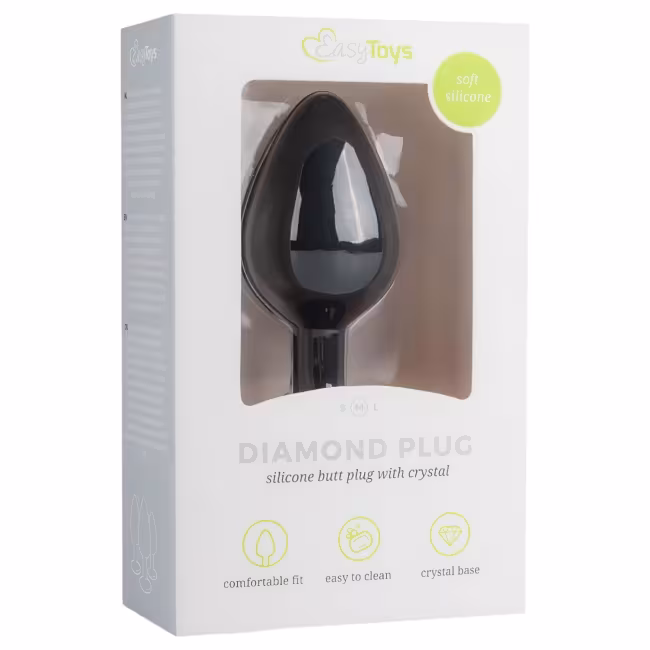 Easytoys - análny kolík s bielym kameňom - stredný - čierny