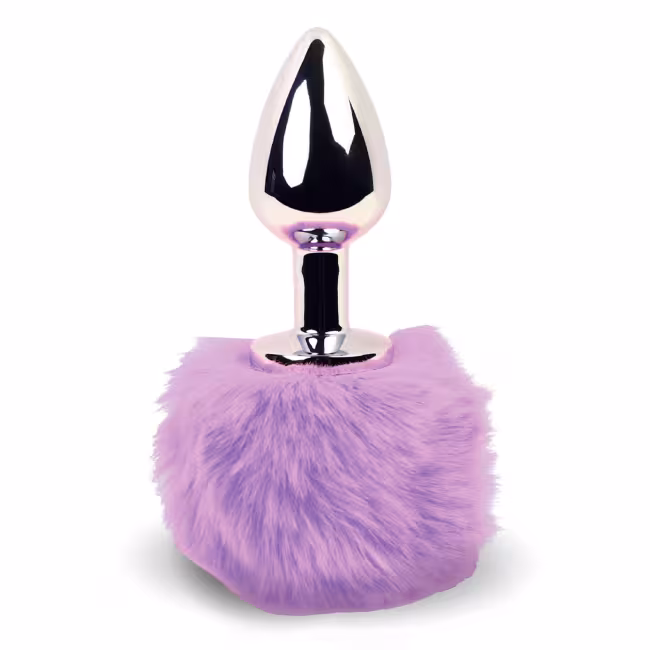 FeelzToys Bunny Tails Butt Plug – kovový análny kolík so zajačím chvostíkom, strieborno-fialový