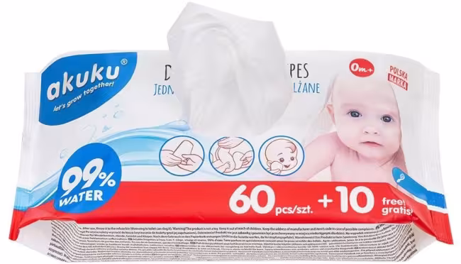 AKUKU detské vlhčené obrúsky 99 % voda 70 ks