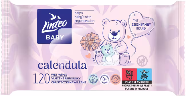 LINTEO BABY Vlhčené obrúsky s nechtíkom lekárskym 120 ks