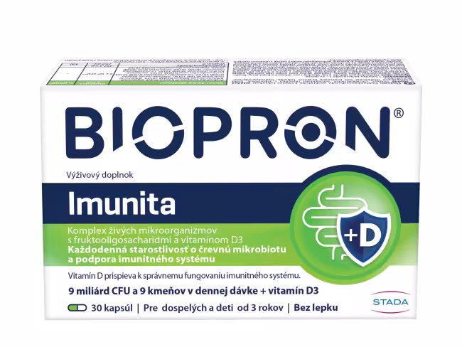 Biopron Imunita probiotiká, prebiotiká + vitamín D na každodennú podporu imunity 30 kapsúl