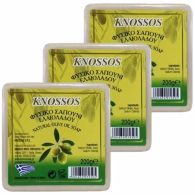 KNOSSOS Grécke olivové mydlo prírodné biele 200 g, 3 ks
