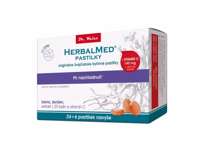 Dr. Weiss Herbalmed Pastilky pri nachladnutí bez cukru 24 + 6 pastilok