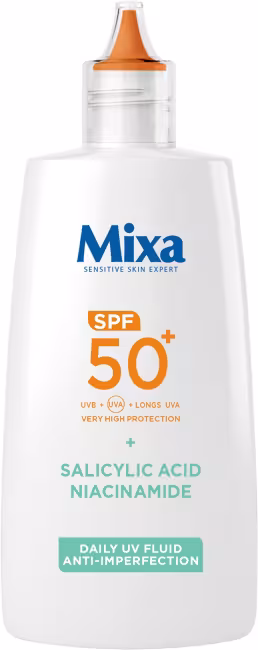 MIXA Denný UV Fluid proti nedokonalostiam s veľmi vysokou ochranou SPF 50+, 40 ml