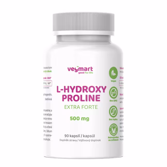 Vegmart L-hydroxyprolín Extra Forte 500 mg, 90 kapsúl