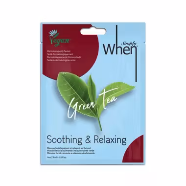 WHEN SIMPLY VEGAN GREEN TEA SOOTHING & RELAXING SHEET MASK Upokojujúca a relaxačná pleťová maska