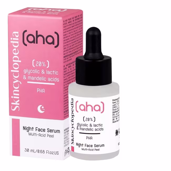 SKINCYCLOPEDIA AHA EXFOLIATING NIGHT FACE SERUM WITH 20% LACTIS, GLYCOLIC AND MANDELIC ACIDS Exfoliačné nočné sérum