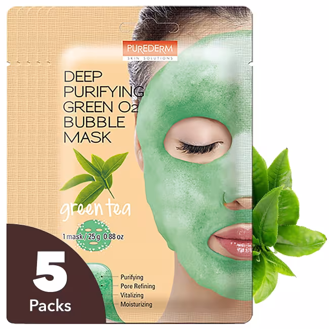 PUREDERM DEEP PURIFYING BLACK O2 BUBBLE MASK GREEN TEA Pleťová maska
