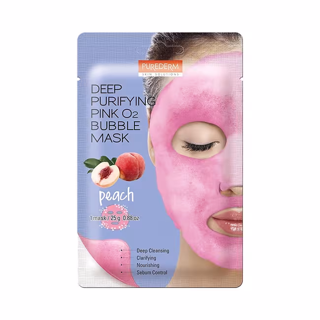 PUREDERM DEEP PURIFYING BLACK O2 BUBBLE MASK PEACH Pleťová maska