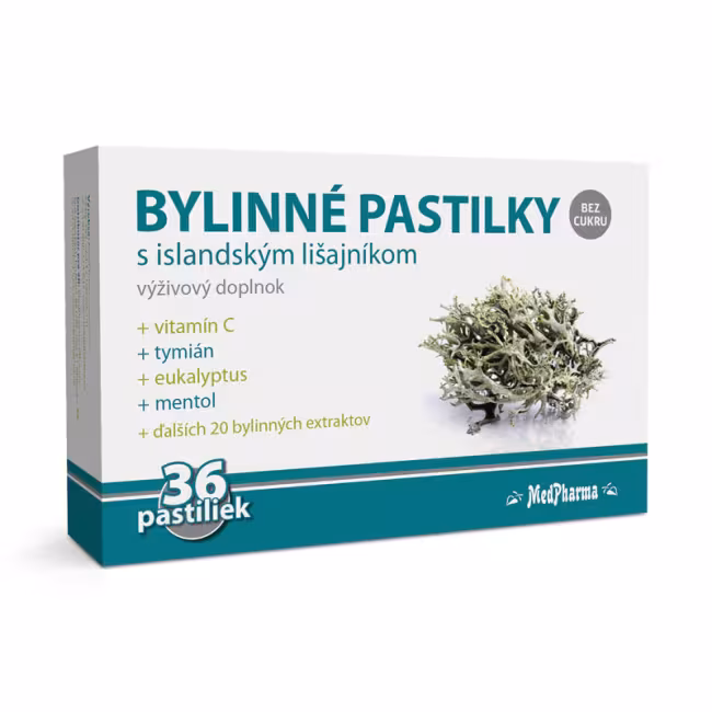 MedPharma Bylinné pastilky bez cukru s islandským lišajníkom 36 pastiliek