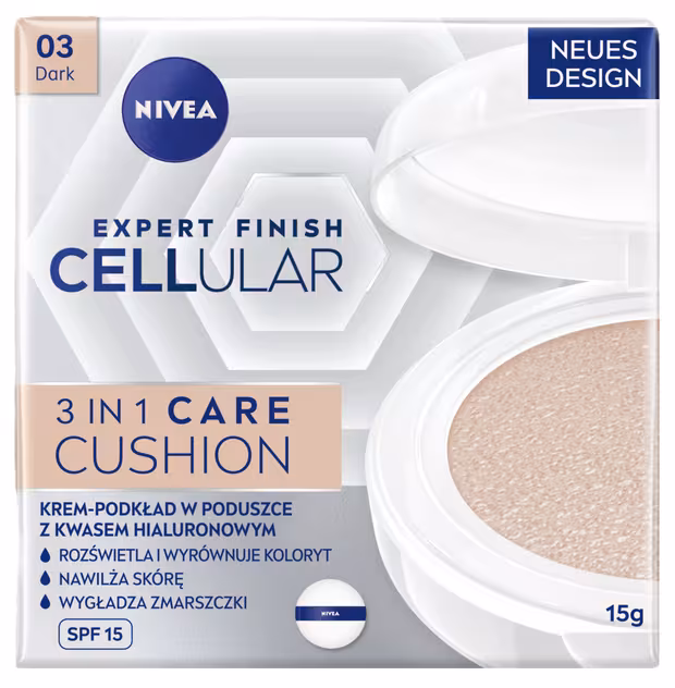 Nivea Hyaluron Cellular Filler 3v1 pečující tónovací krém make-up v houbičce 03 Tmavý 15 g
