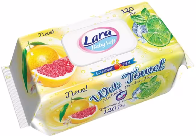 Lara vlhčené obrúsky 120 ks, klips Grapefruit & Lemon