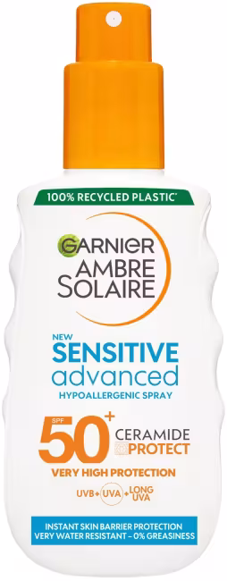 GARNIER Ambre Solaire Sensitive Advanced ochranný sprej s ceramidmi SPF 50+, 150 ml