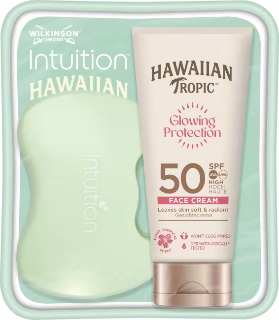 HAWAIIAN TROPIC Glowing Protection Face Cream SPF50 50 ml + Wilkinson Intuition Mini holiaci strojče