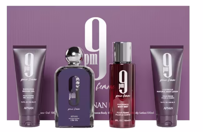 Afnan 9PM Pour Femme - EDP 100 ml + sprchový gél 100 ml + telový závoj 150 ml + telové mlieko 100 ml