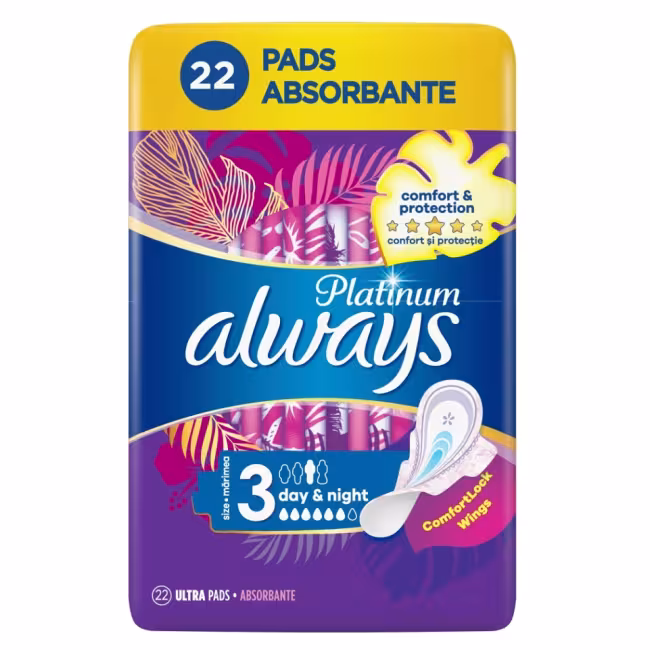 ALWAYS Platinum Day & Night Hygienické vložky s krídelkami 22 ks