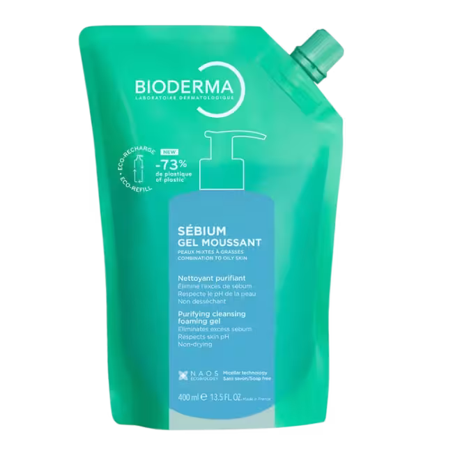 Bioderma Čistiaci penivý gél pre zmiešanú až mastnú pleť Sébium Gel Moussant (Purifying And Foaming Gel) 400 ml - náhradní náplň