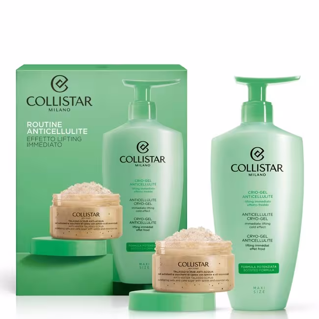 Collistar Perfect body kazeta, Chladivý gél proti celulitíde Cryo-Gel 400 ml + telový peeling Anti-Water Talasso-Scrub 150g
