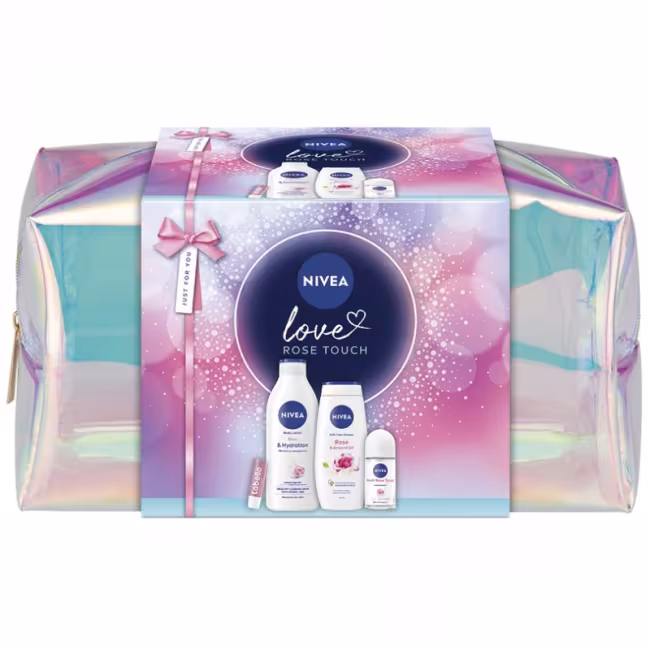 Darčeková sada NIVEA Sprchový gél 250ml, Telové mlieko 400ml, Roll-on 50ml, Labello 4,8g