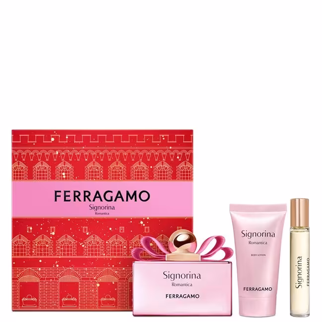 FERRAGAMO Signorina Romantica kazeta, parfumovaná voda 100 ml + parfumovaná voda 15 ml + telové mlieko 50 ml