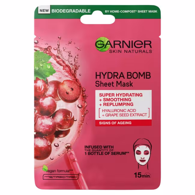 GARNIER Skin Naturals Hydra Bomb Textilná maska s výťažkom z hrozna 28 g